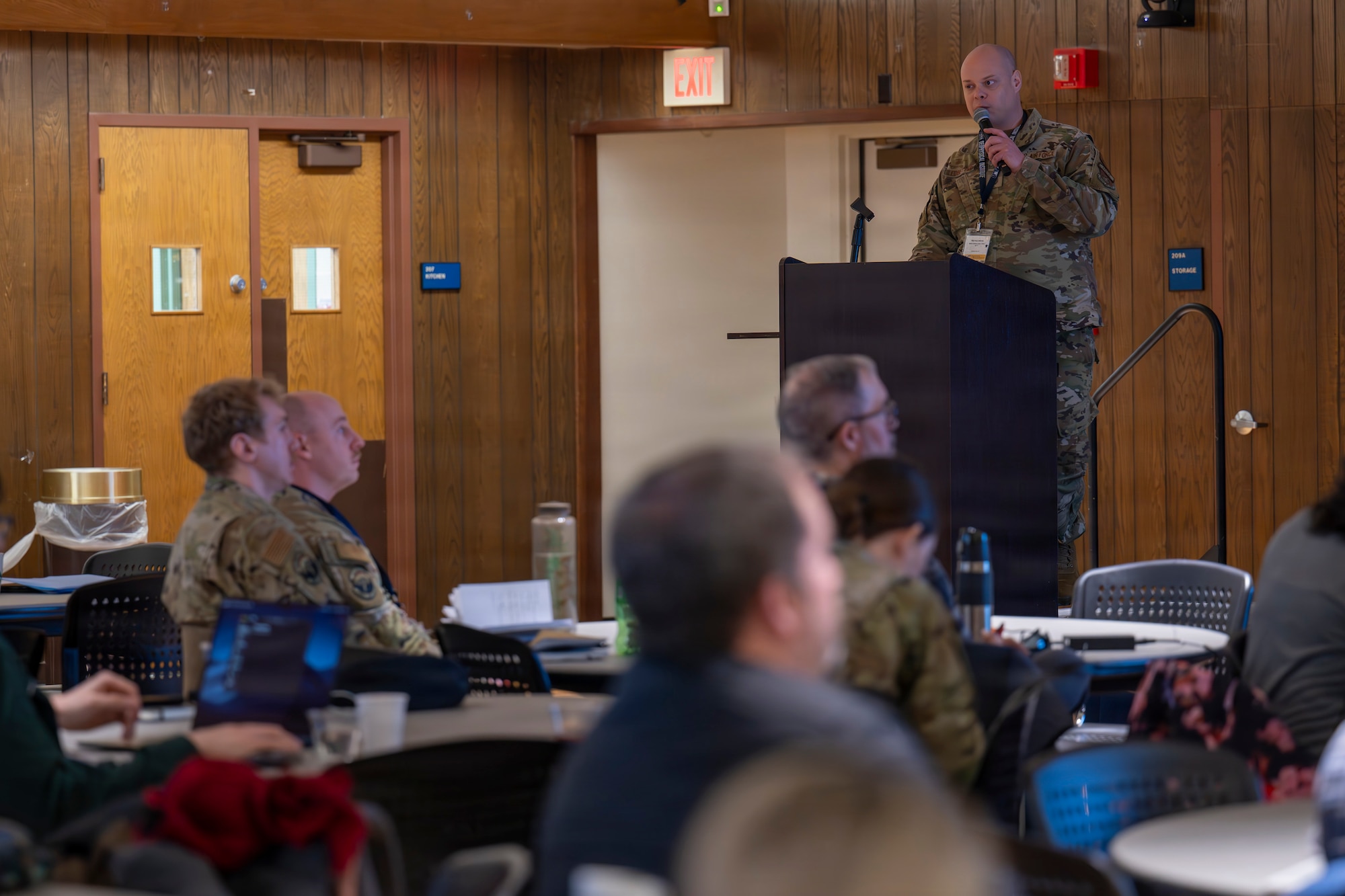 U.S. Air Force Master Sgt. William Ledbetter, 1st Combat Weather Squadron Detachment 3 senior enlisted leader, provides opening remarks during the Arctic Meteorological and Oceanographic (METOC) Partnership Summit at Fairbanks, Alaska, March 27, 2026.