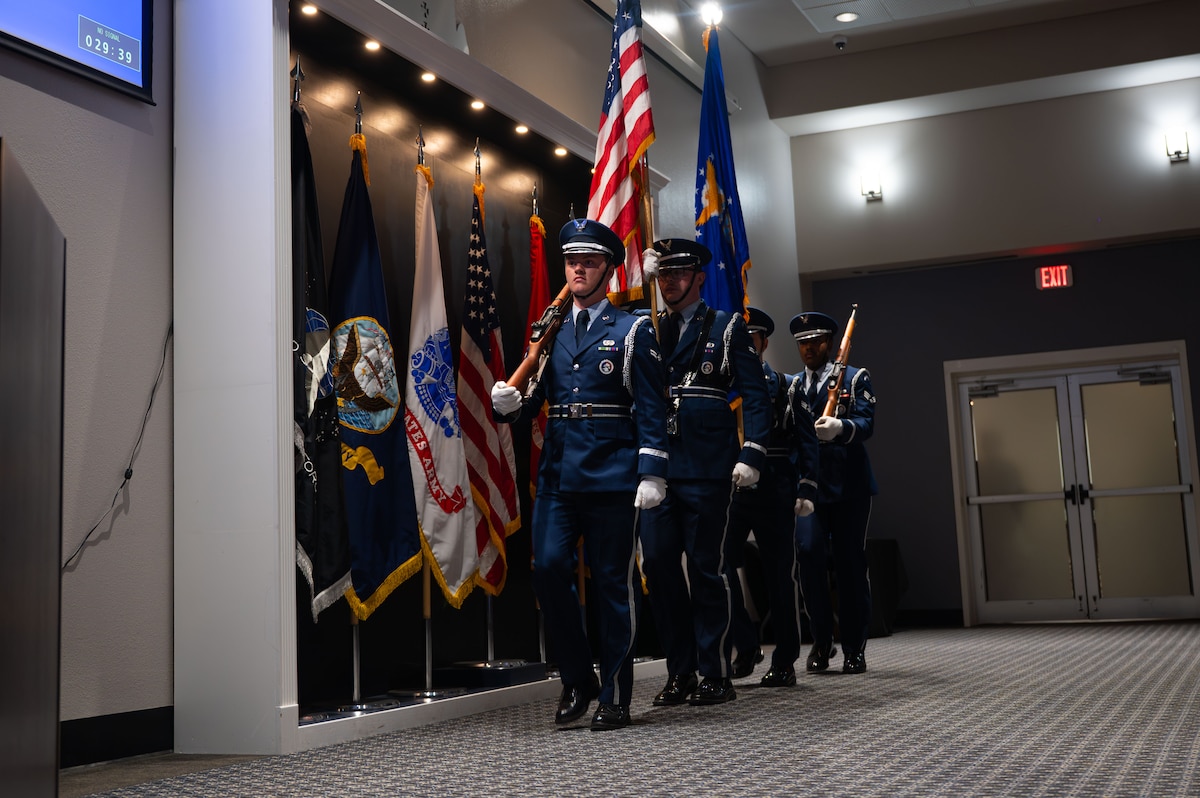 The Goodfellow Air Force Base Honor Guard prepares for the presentation of colors before the Vietnam Veterans Ceremony starts at Goodfellow Air Force Base.