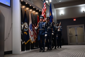 The Goodfellow Air Force Base Honor Guard prepares for the presentation of colors before the Vietnam Veterans Ceremony starts at Goodfellow Air Force Base.