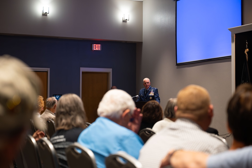 U.S. Air Force Col. Matthew Norton, 17th Training Wing commander, speaks during the Vietnam Veterans Ceremony at Goodfellow Air Force Base.