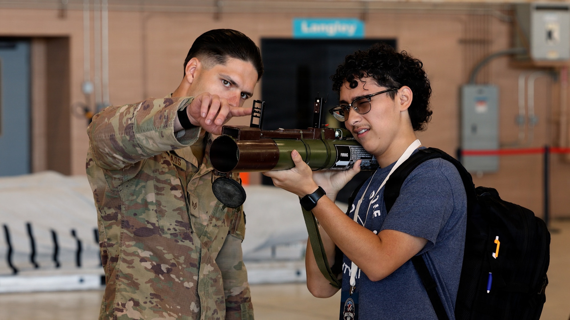 An Airman speaks with student leaders during All-Star Leadership Day at Sheppard Air Force Base