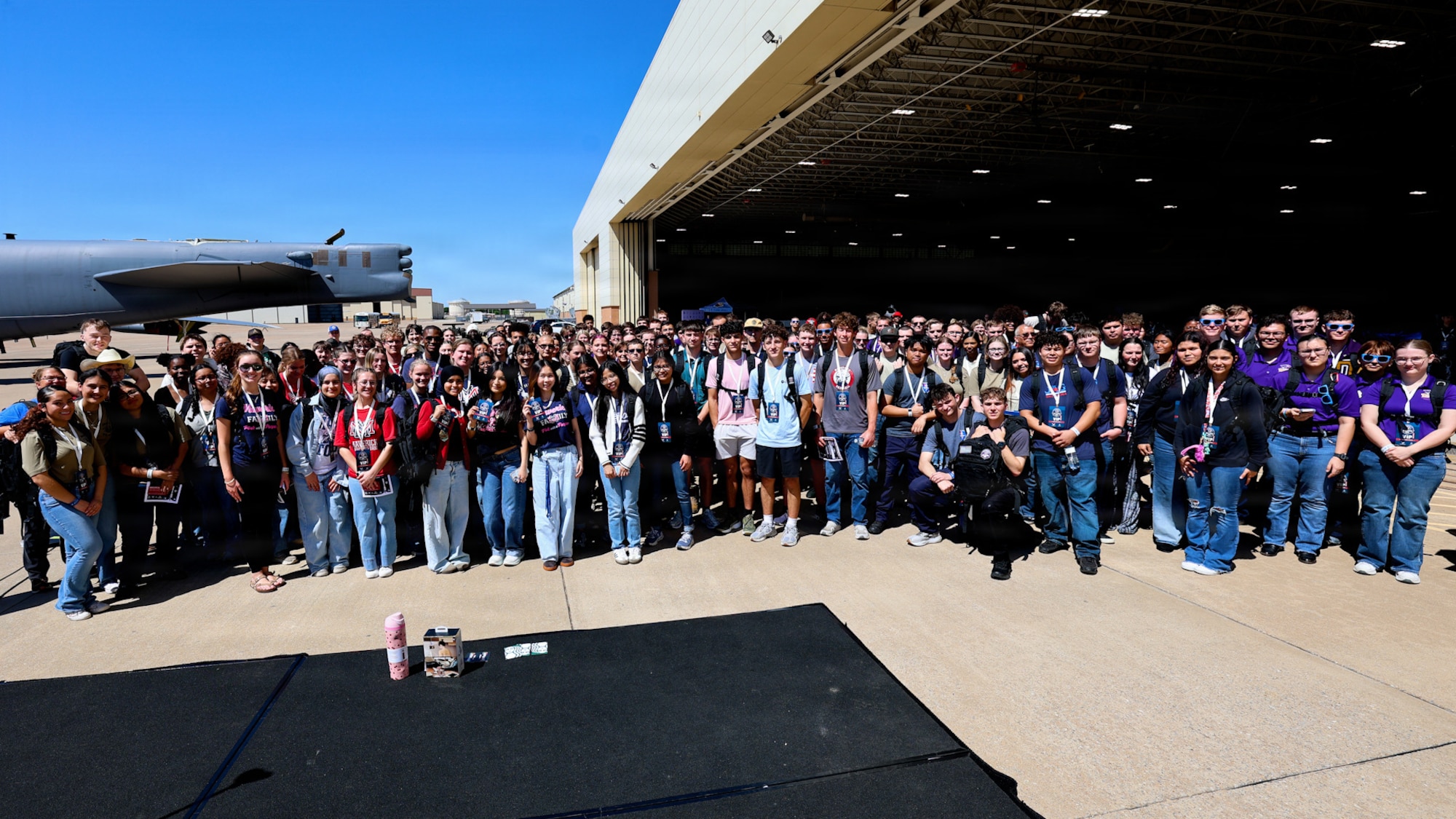 High school students from across the Texoma region gather for a group photo with personnel from across the installation during All-Star Leadership Day at Sheppard Air Force Base
