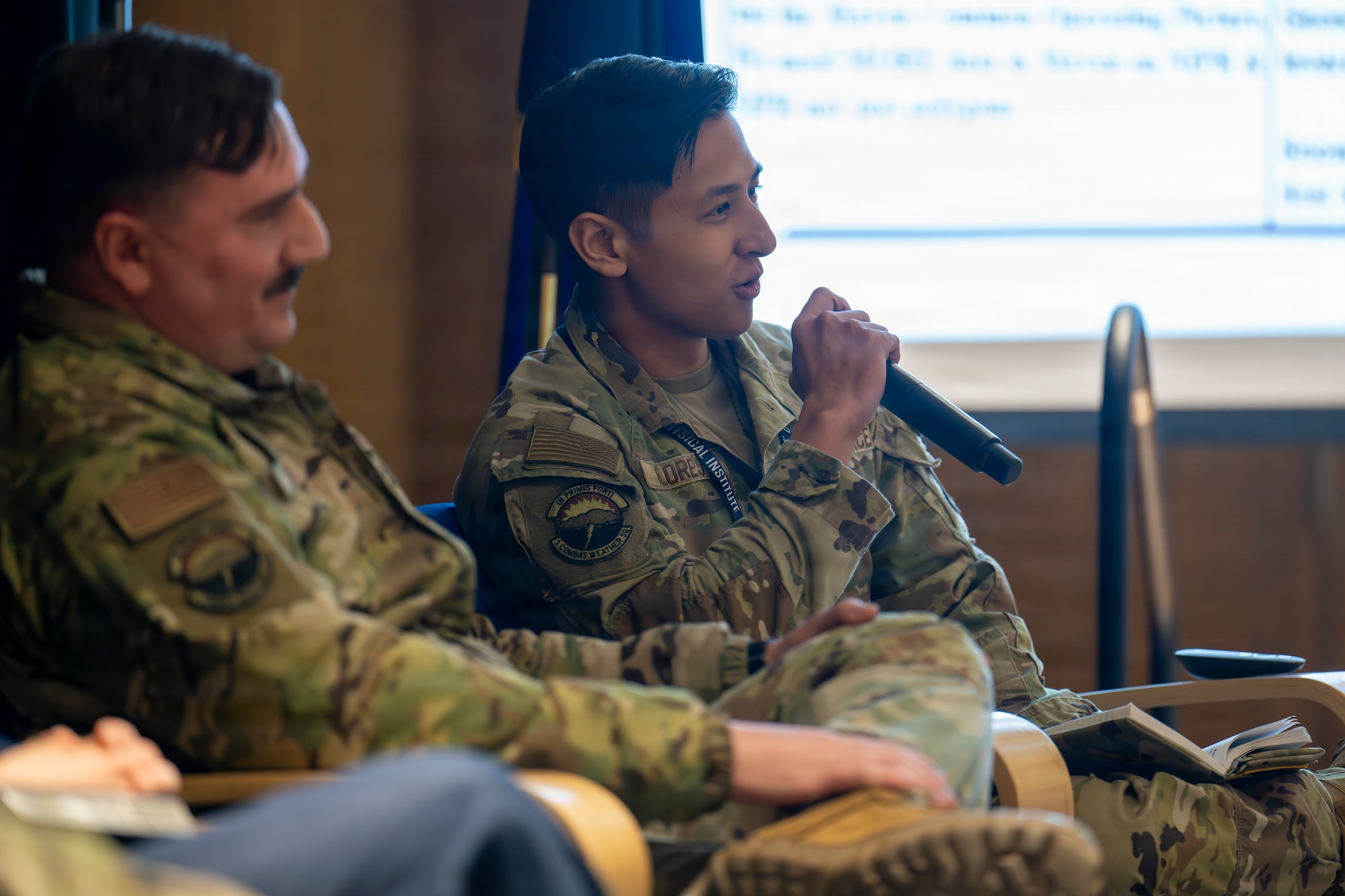 U.S. Air Force 1st Lt. Brandon Flores, 1st Combat Weather Squadron Detachment 3 aviation weather operations officer in charge, speaks during a panel at the Arctic Meteorological and Oceanographic (METOC) Partnership Summit at Fairbanks, Alaska, March 27, 2026.