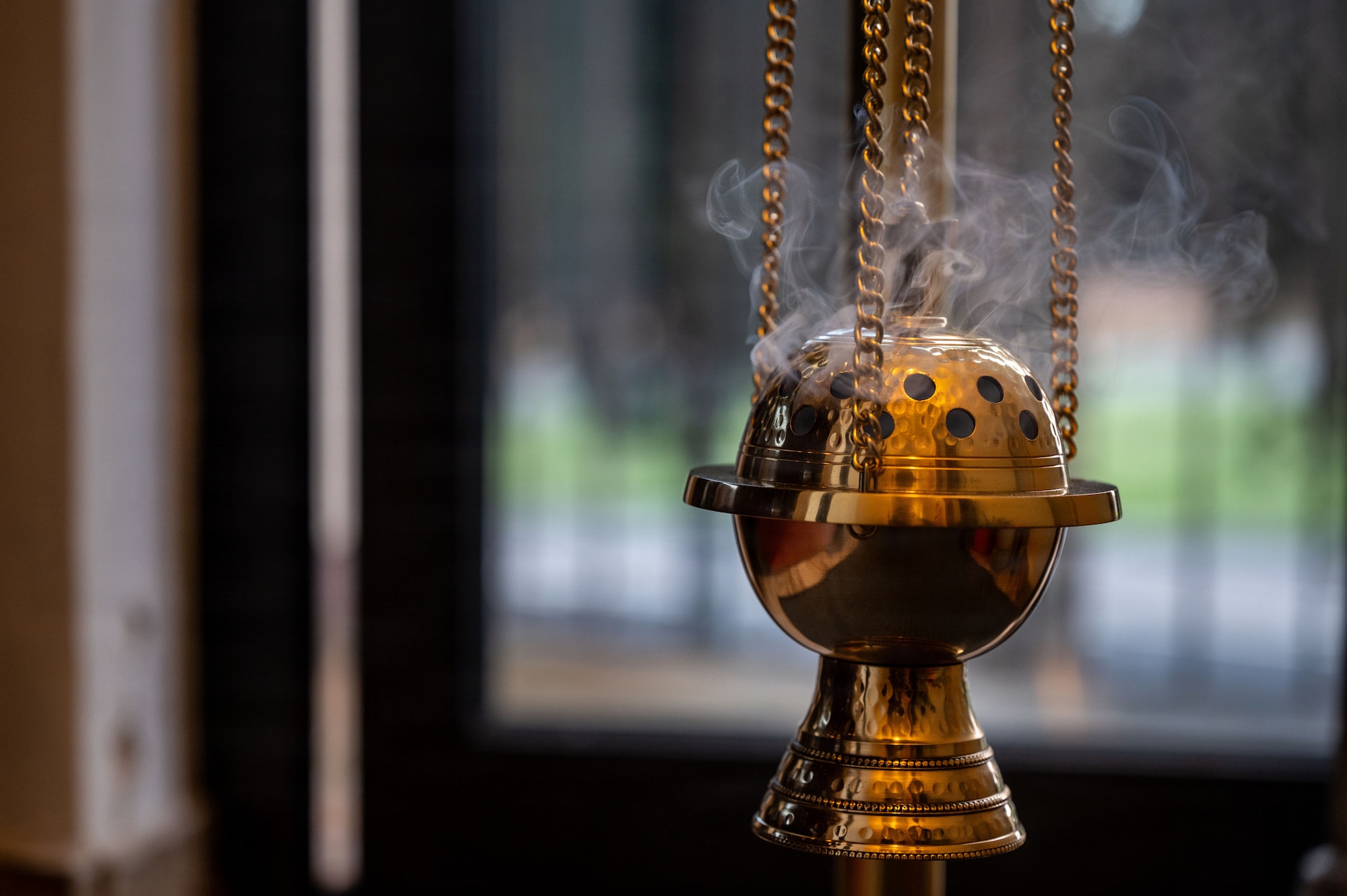 Incense burn in a thurible during a Holy Thursday Mass hosted by Chaplains at the Northside Chapel on Ramstein Air Base, Germany, April 2, 2026.