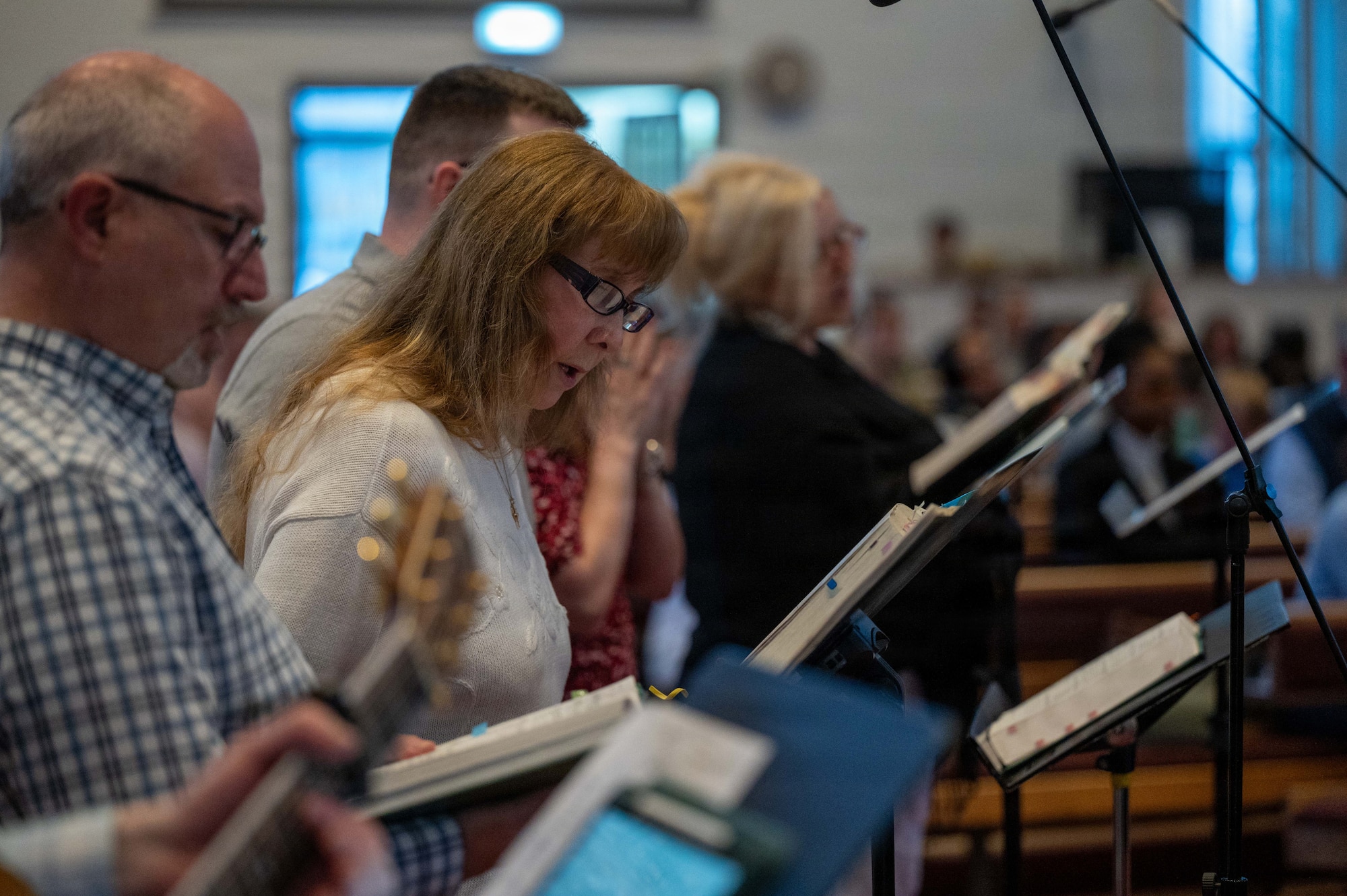 The church choir performs music during a Holy Thursday mass at the Northside Chapel on Ramstein Air Base, Germany, April 2, 2026.