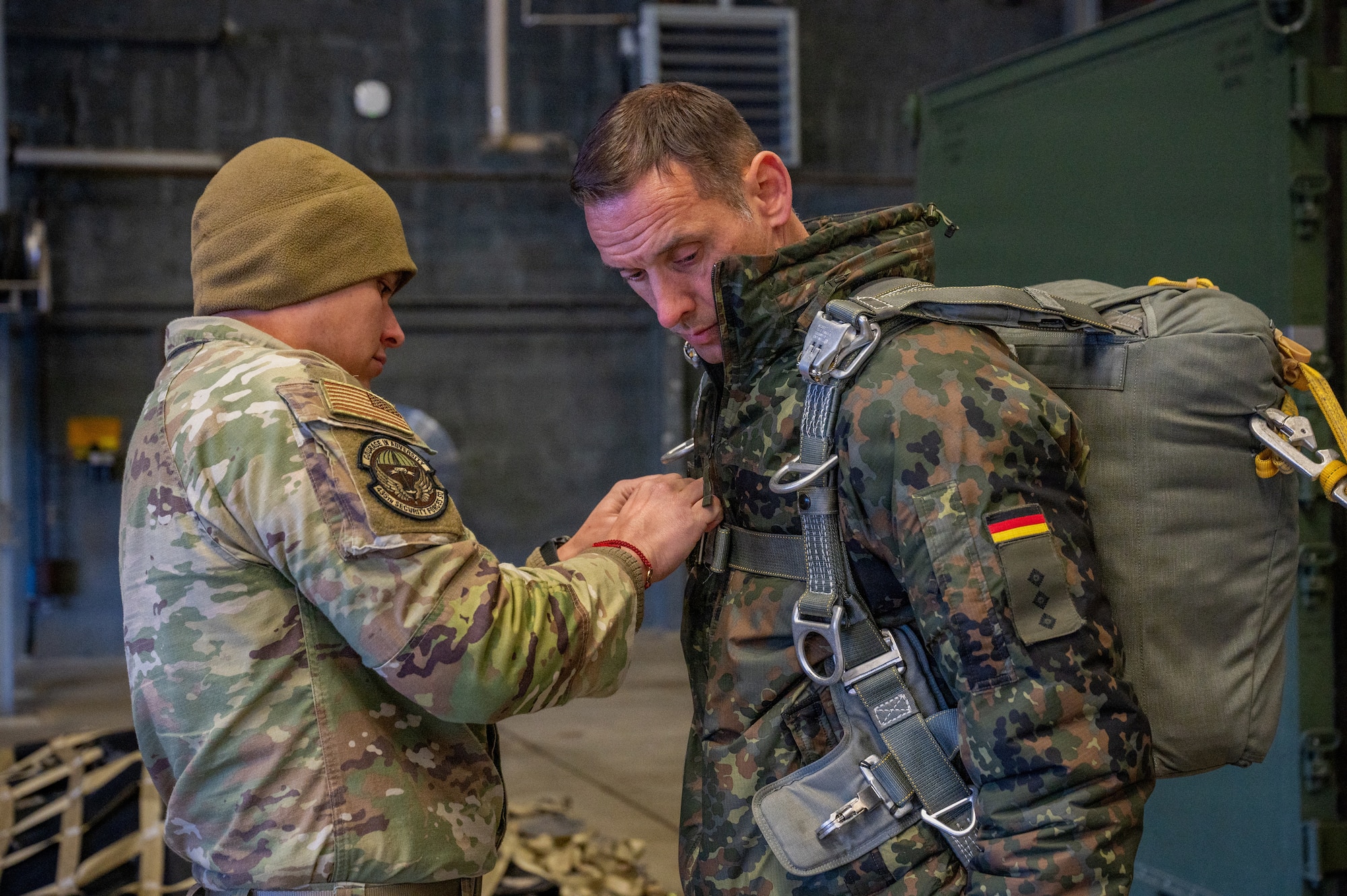 Man prepares for parachute jump