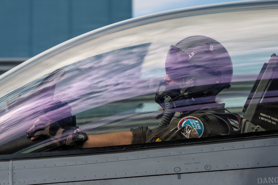 Slovak pilot taxis back to hangar.