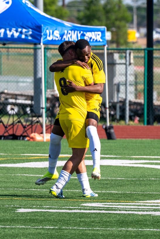 U.S. Army Soccer Team, celebrate a goal during the 2026 Armed Forces Men’s Soccer Championship at Phantom Warrior Stadium on Fort Hood, Texas, Mar. 30, 2026. Service members competed in soccer for championship honors while representing their respective services.