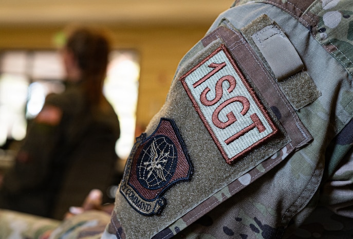 A close up shot of a 1st Sgt. patch