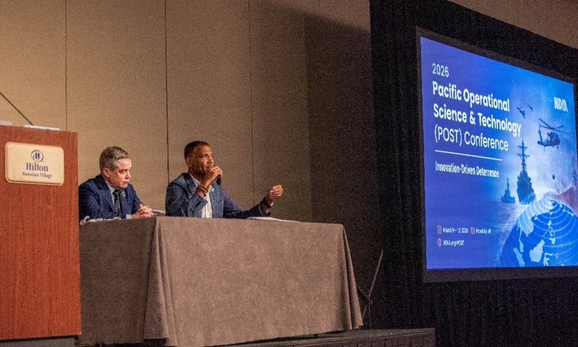 Dr. Andre Stridiron, U.S. Indo-Pacific Command J7 Pacific Multi-Domain Training and Experimentation Capability (PMTEC) Program Manager, speaks at the Pacific Operation Science & Technology Conference in Waikiki, March 10, 2026.