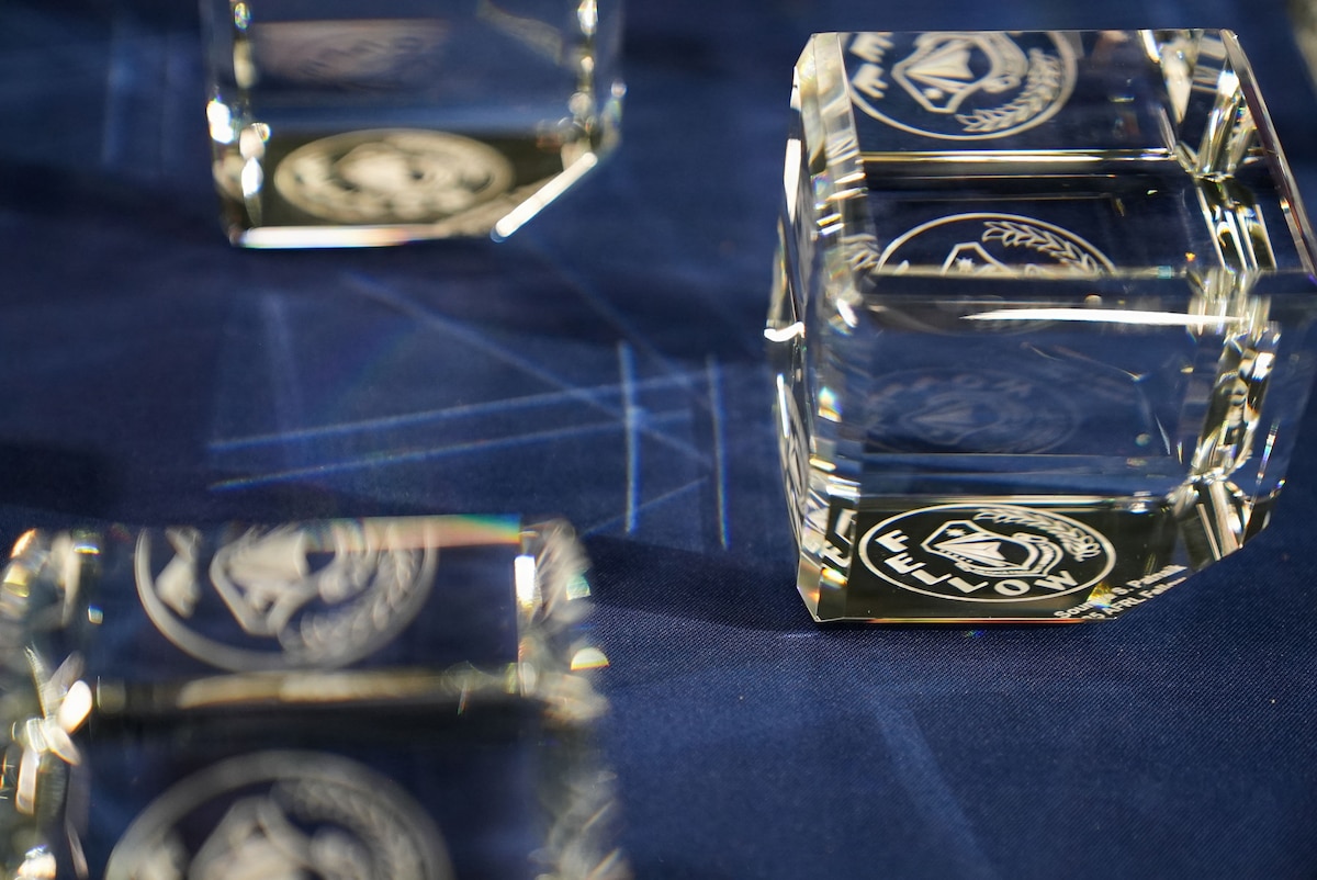 Close up image of the 2025 AFRL Fellows awards, on site during this years award ceremony.
