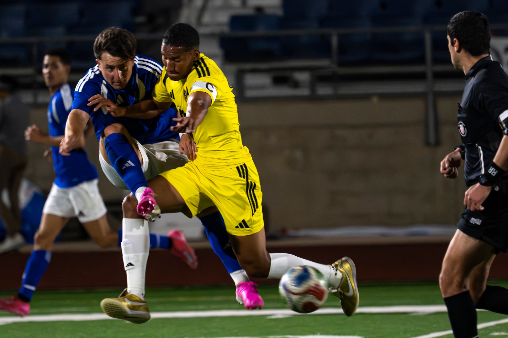 U.S. Army Erik Velasco, assigned to Rose Barracks, Germany, defends the ball during the 2026 Armed Forces Men’s Soccer Championship at Phantom Warrior Stadium on Fort Hood, Texas, Apr. 1, 2026. Service members competed in soccer for championship honors while representing their respective services.