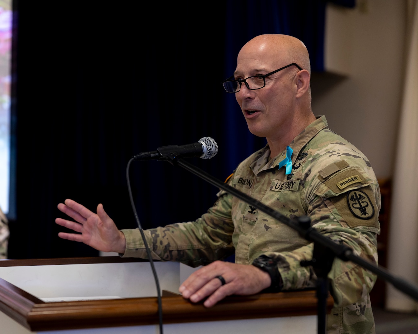 U.S. Army Col. William F. Bimson, director of Tripler Army Medical Center, delivers the Sexual Assault Awareness and Prevention Month Proclamation during the signing ceremony held at the Tripler Army Medical Center Chapel on Apr. 1, 2026. (Defense Health Agency photo by C.J. Caraang)