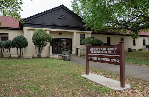 A sign is displayed outside the Military and Family Readiness Center’s front entrance at Maxwell Air Force Base, Alabama, March 25, 2026.