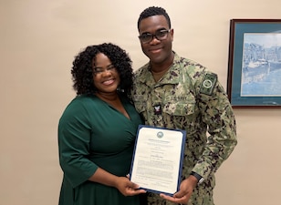 260316-N-OV429-1001 NEWPORT, R.I. (Mar. 16, 2026) Hospital Corpsman 3rd Class Josnel Felicien, assigned to Navy Medicine Readiness and Training Command (NMRTC) New England is frocked to the rank of Petty Officer 3rd Class during a promotion ceremony held at Naval Health Clinic New England, Newport, R.I., Mar. 10, 2026.  NMRTC New England provides operational training to healthcare professionals through healthcare delivery to optimize both medical staff and Warfighter and readiness. (U.S. Navy photo by Lieutenant Sydney Wall)