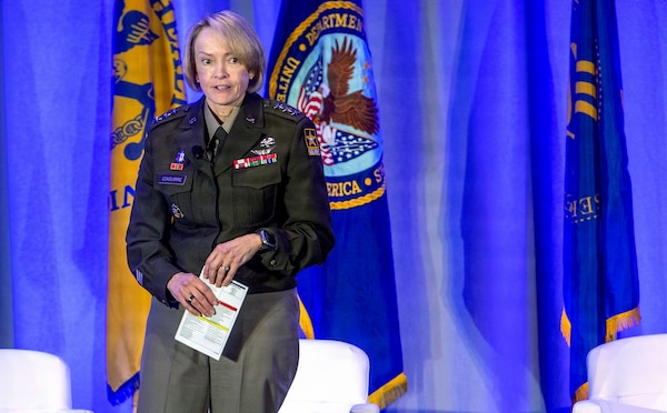 Lt. Gen. Mary Izaguirre, U.S. Army surgeon general, emphasizes how Army Medicine strengthens the hand of the commanding general and reinforced its commitment to “inspire trust in those who would go into harm’s way in defense of our nation, and to keep faith with their families.” She joined the U.S. Air Force and U.S. Navy surgeons general to speak on military medical readiness priorities at the annual meeting of The Society of Federal Health Professionals March 5.