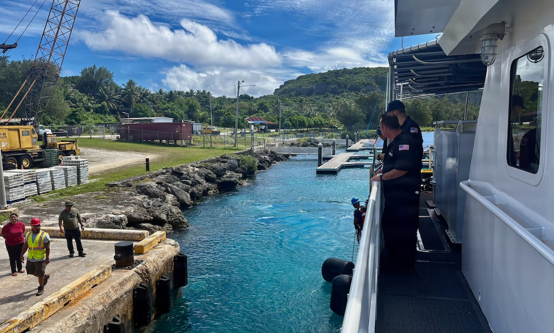 The USCGC Oliver Henry (WPC 1140) crew transported Marine Safety Unit Saipan personnel to Rota on March 11, 2026, to conduct inspections of port facilities, streamline logistics, and ensure the safe flow of goods throughout the CNMI. The crew of the USCGC Oliver Henry (WPC 1140) returned to Guam on March 29, 2026, closing out a 29-day patrol period that restored a critical tsunami early warning station to a remote Pacific atoll, delivered humanitarian supplies to two island communities, and enforced fisheries laws across more than 4,000 nautical miles. (U.S. Coast Guard photo)