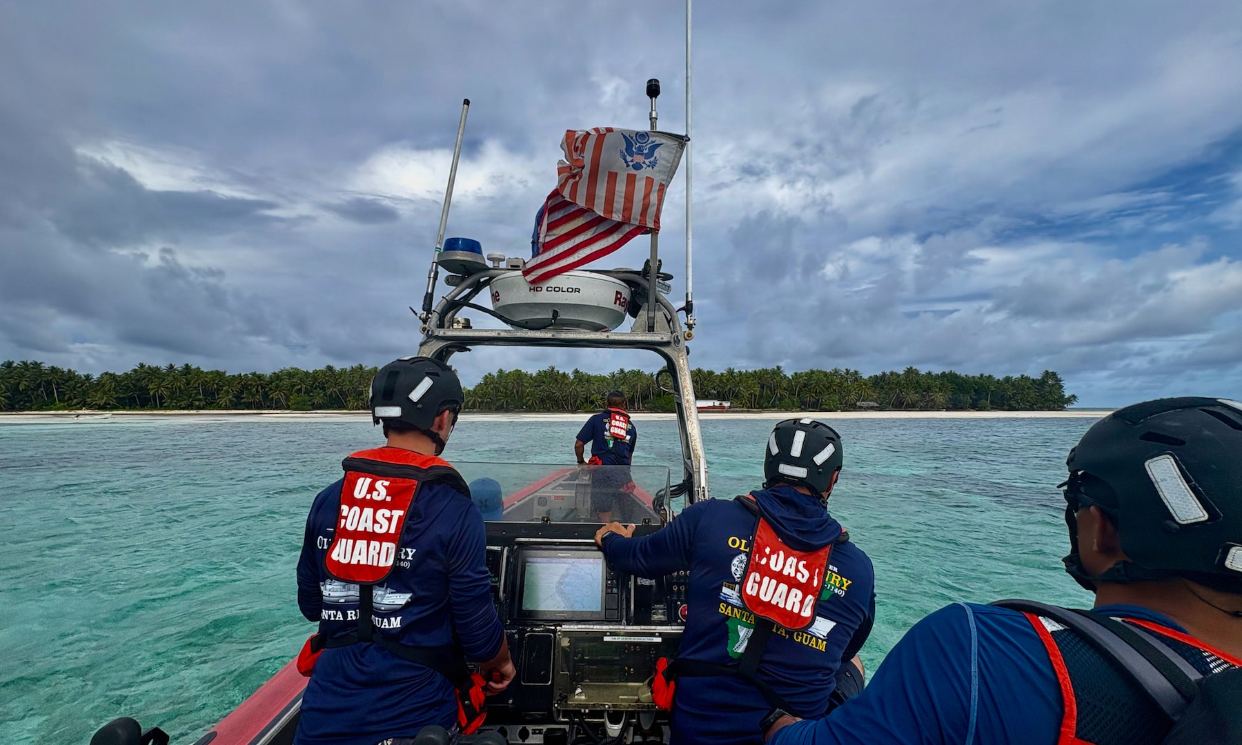 The crew of USCGC Oliver Henry (WPC 1140) delivers supplies to the residents of Kapingamarangi Atoll, Federated States of Micronesia, on March 19, 2026, in conjunction with supporting a University of Hawai’i Sea Level Center technician to upgrade a regional NOAA weather monitoring station. Oliver Henry is the first Fast Response Cutter to make the transit. USCGC Oliver Henry (WPC 1140) returned to Guam on March 29, 2026, closing out a 29-day patrol period that restored a critical tsunami early warning station to a remote Pacific atoll, delivered humanitarian supplies to two island communities, and enforced fisheries laws across more than 4,000 nautical miles. (U.S. Coast Guard photo)