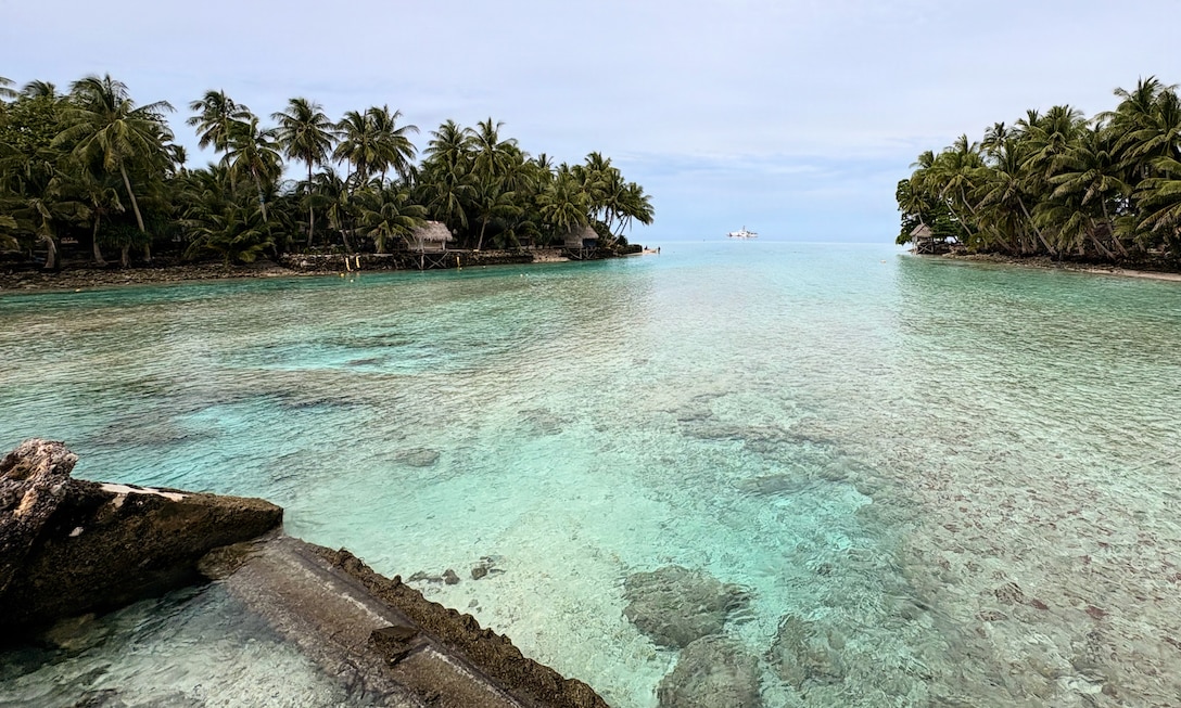 The USCGC Oliver Henry (WPC 1140) in the lagoon of Kapingamarangi Atoll, Federated States of Micronesia, on March 19, 2026, in conjunction with supporting a supply delivery and a University of Hawai’i Sea Level Center technician to upgrade a regional NOAA weather monitoring station. Oliver Henry is the first Fast Response Cutter to make the transit. USCGC Oliver Henry (WPC 1140) returned to Guam on March 29, 2026, closing out a 29-day patrol period that restored a critical tsunami early warning station to a remote Pacific atoll, delivered humanitarian supplies to two island communities, and enforced fisheries laws across more than 4,000 nautical miles. (U.S. Coast Guard photo)