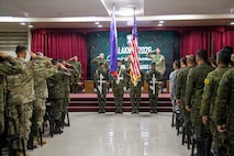 Senior leaders from the U.S. Army and the Armed Forces of the Philippines salute their national colors during the opening ceremony for Exercise Salaknib 2026 at Fort Magsaysay, Philippines, April 6, 2026.