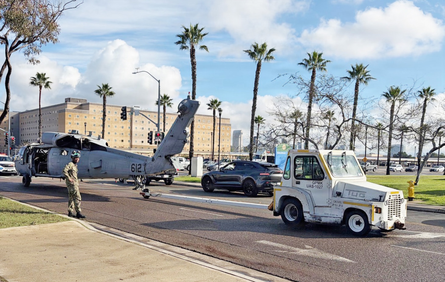 Center for Naval Aviation Technical Training Unit North Island staff receive a stricken MH-60 helicopter from the Helicopter Sea Combat Wing there earlier this month to use for training purposes.