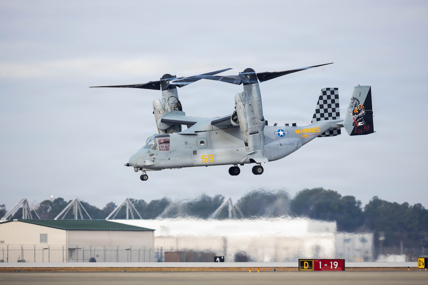 A U.S. Marine Corps MV-22B Osprey assigned to Marine Medium Tiltrotor Squadron (VMM) 264, Marine Aircraft Group 26, 2nd Marine Aircraft Wing, takes off at Marine Corps Air Station New River, North Carolina, Jan. 6, 2026. VMM-264’s reactivation adds an additional MV-22B Osprey squadron to 2nd MAW and II Marine Expeditionary Force and reflects incremental adjustments in Force Design to meet the operational demands of the service.