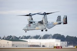 A U.S. Marine Corps MV-22B Osprey assigned to Marine Medium Tiltrotor Squadron (VMM) 264, Marine Aircraft Group 26, 2nd Marine Aircraft Wing, takes off at Marine Corps Air Station New River, North Carolina, Jan. 6, 2026. VMM-264’s reactivation adds an additional MV-22B Osprey squadron to 2nd MAW and II Marine Expeditionary Force and reflects incremental adjustments in Force Design to meet the operational demands of the service.