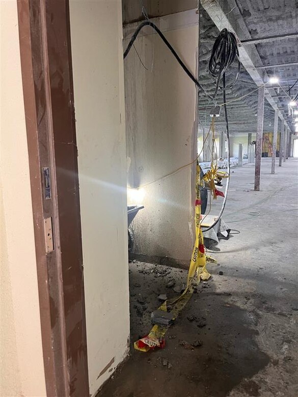 Gutted first floor of barracks building