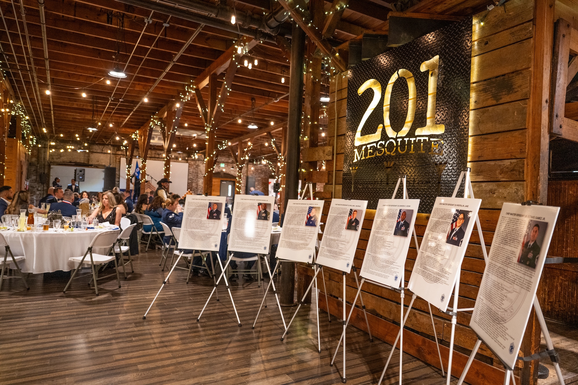 Biographies of Dyess Air Force Base’s new chief master sergeants are displayed during a Chief Master Sergeant Induction Ceremony in Abilene, Texas, March 28, 2026.  The ceremony marked their induction into the top one percent of the enlisted force. (U.S. Air Force photo by Airman 1st Class Caleb Schellenberg)
