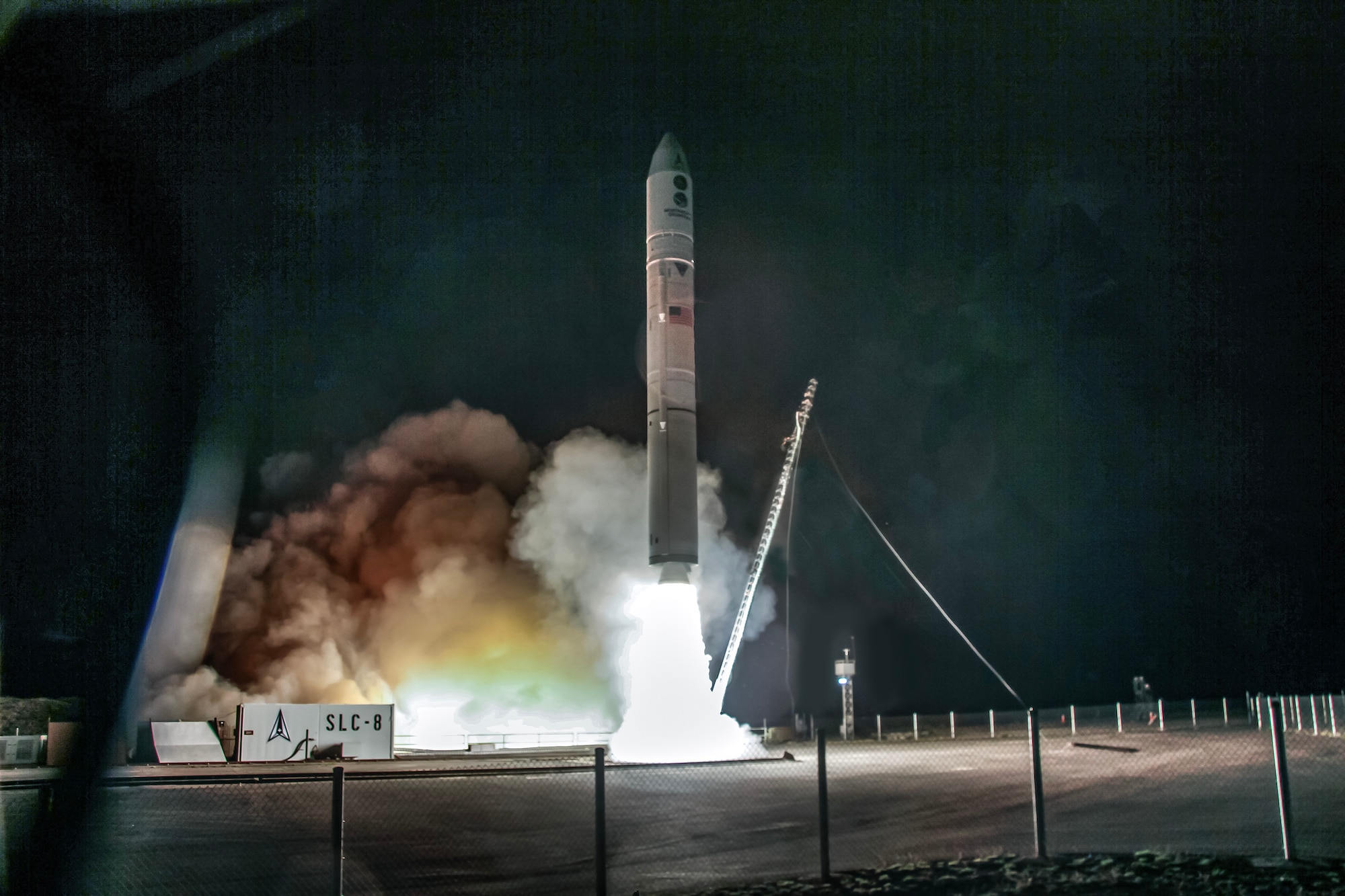 A Northrop Grumman Minotaur IV rocket launches the Department of War Space Test Program S29A (STP-S29A) mission from Space Launch Complex 8 at Vandenberg Space Force Base Calif., April 7, 2026. The STP-S29A mission carried a variety of DoW, U.S. Space Force, and academic institution payloads into orbit, marking the 23rd launch of 2026 from Vandenberg. (Courtesy photo by Northrop Grumman)