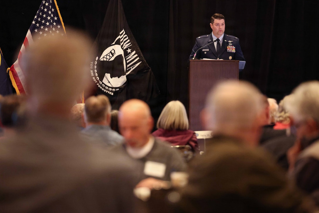 U.S. Air Force Col. Derek Rankin, Chief of Staff of the Defense POW/MIA Accounting Agency the Defense POW/MIA Accounting Agency, speaks during the agency's Family Member Update in San Diego, Ca., March 28, 2026.