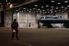 U.S. Airmen conduct preflight operations prior to a B-2 Spirit stealth bomber departing base in the U.S. Strategic Command area of responsibility in support of Operation Epic Fury, March 29, 2026. (U.S. Air Force photo)