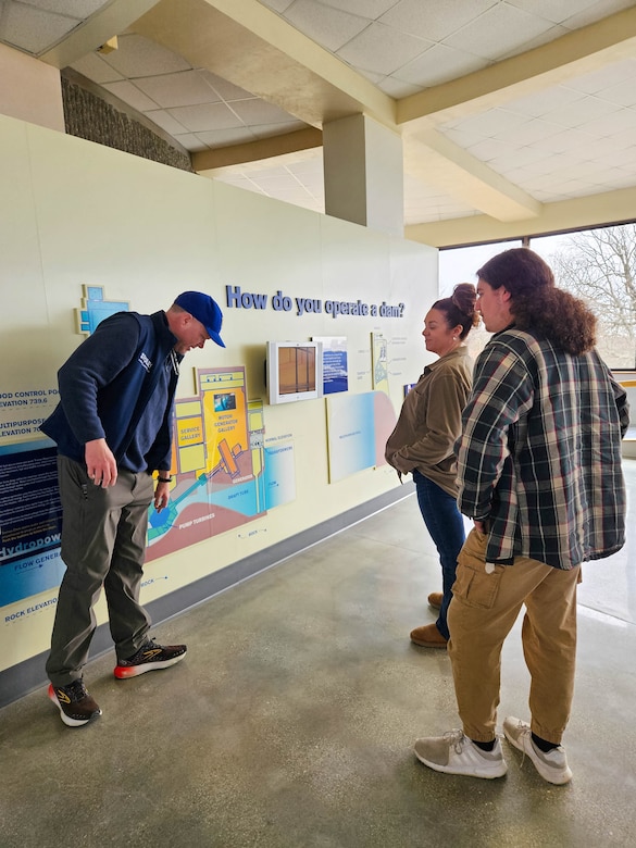 People looking at fixed display.