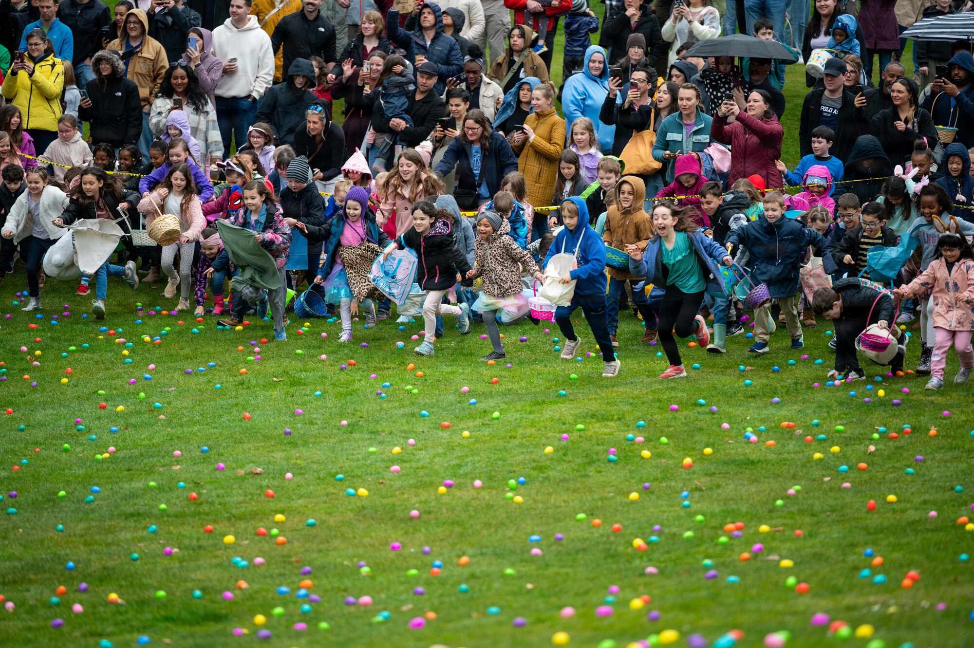 Children participate in an egg hunt during an Easter event at Ramstein Air Base, Germany, April 4, 2026.