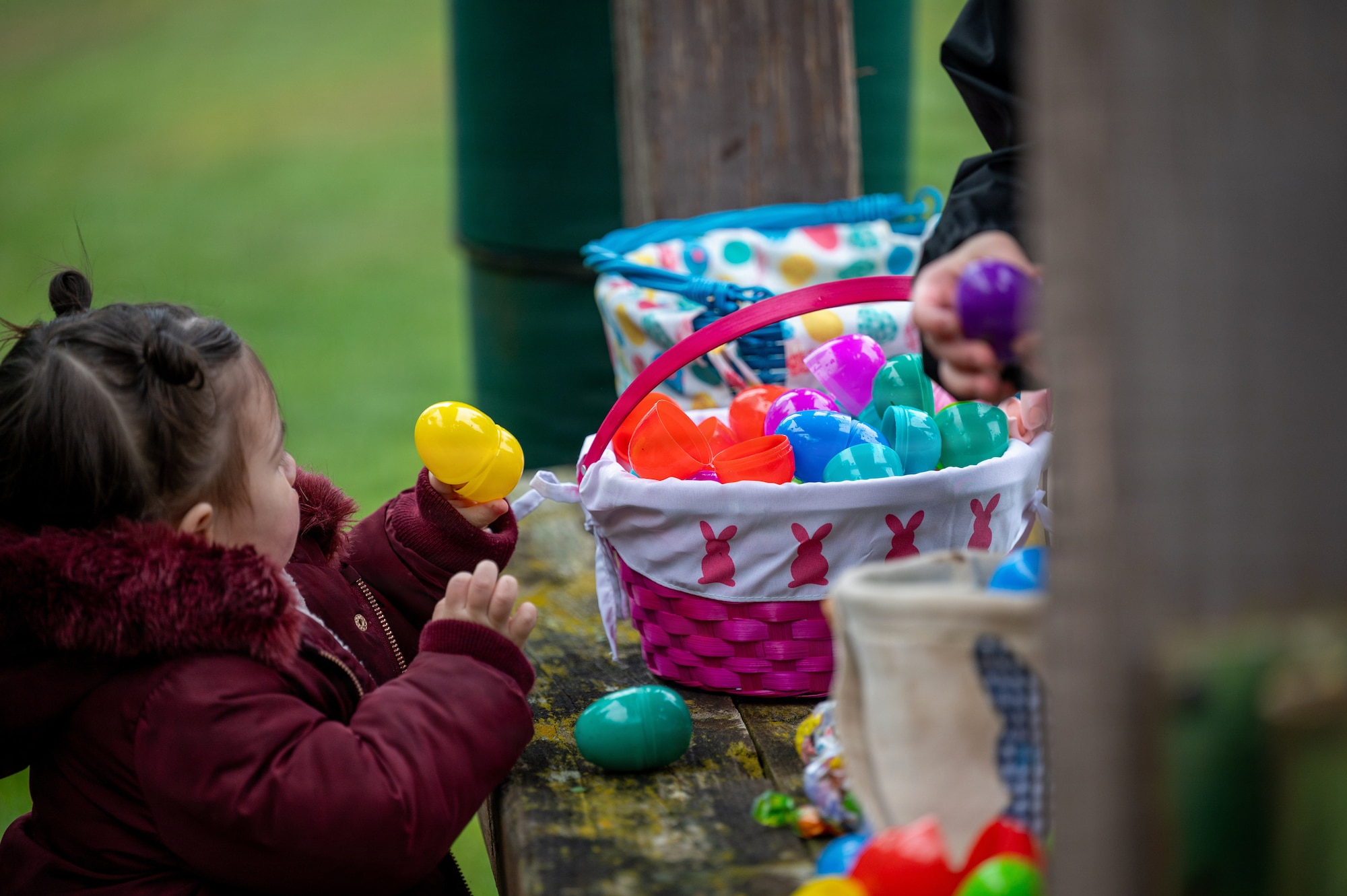 Children participate in an egg hunt during an Easter event at Ramstein Air Base, Germany, April 4, 2026.