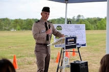 Lt. Col. Darryl Kothmann, deputy commander of the U.S. Army Corps of Engineers Galveston District, speaks Thursday at the White Oak Bayou ribbon cutting in northeast Houston. The completed project strengthens regional resilience through channel improvements, detention storage and community amenities.