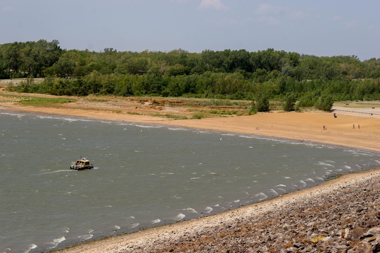 Aerial view of Kanopolis Lake beach.