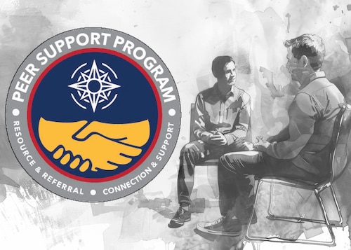 Illustration of two people sitting and talking.