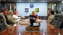 House Armed Services Committee staff members are briefed by U.S. Air Force Col. Thomas Taylor.