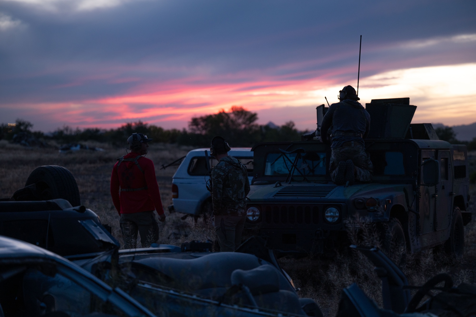 U.S. Air Force Airmen assigned to the 68th Rescue Squadron conduct a training exercise during the Combat Leader Course at Davis-Monthan Air Force Base, Arizona, April 3, 2026. The training prepares Pararescuemen to lead rescue teams and make critical decisions in high-stress operational environments. (U.S. Air Force photo by Airman 1st Class Jaden Kidd)