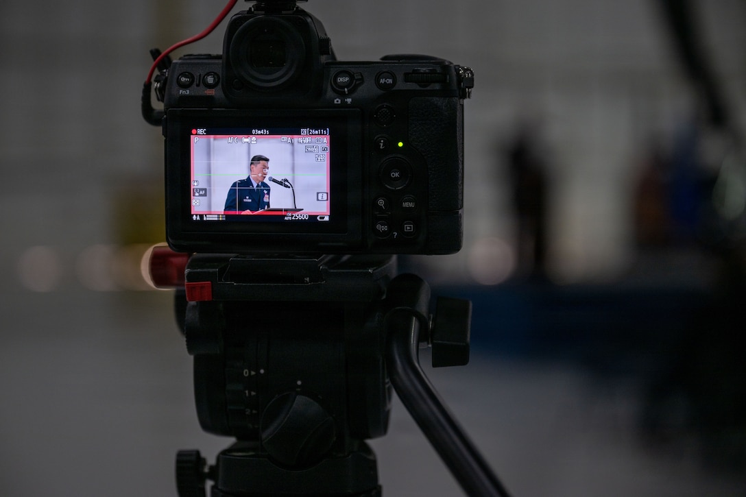 U.S. Air Force Col. Jun S. Oh,  gives opening remarks at the 2026 Honorary Commanders Induction Ceremony.