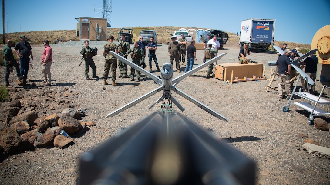 A U.S. Marine Corps Hero-400 loitering munition drone is staged before flight on San Clemente Island, California, May 25, 2022. The Hero-400 is a loitering munition that the United States Marine Corps and other Department of Defense entities are beginning to incorporate into specific mission sets. This initial training flight develops the unmanned aerial systems pilots’ confidence and abilities to be able to operate the Hero-400 in any clime and place, and enabling 3rd MAW to remain a more lethal and ready force. (U.S. Marine Corps photo by Lance Cpl. Daniel Childs)