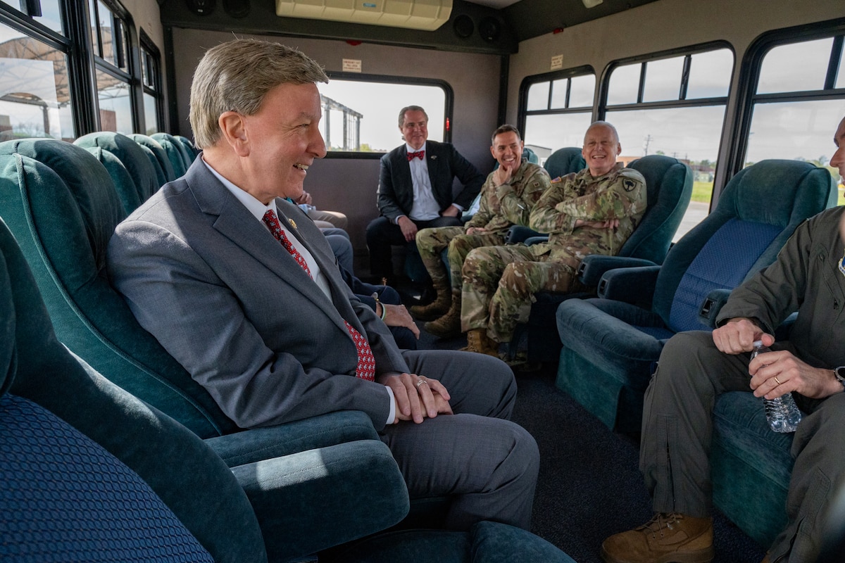 U.S. Rep. Mike Rogers, chairman of the House Armed Services Committee, receives a windshield tour from leadership of the South Carolina National Guard at McEntire Joint National Guard Base, South Carolina, March 24, 2026. The tour provided an opportunity to observe installation operations and gain insight into infrastructure and requirements supporting current and future mission sets.
