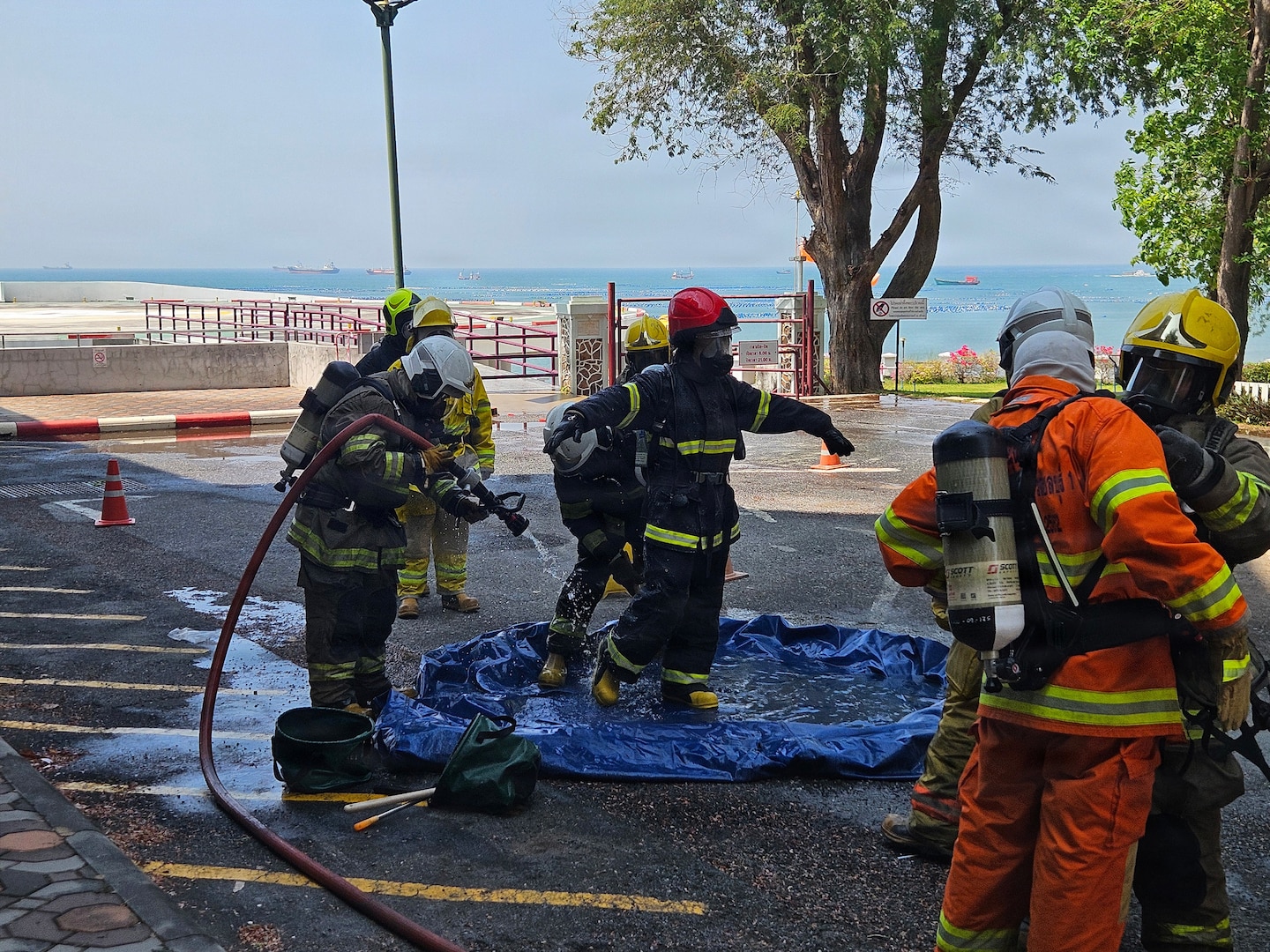 Firefighters from the Port of Laem Chabang participate in subject matter expert exchange with Soldiers from the Washington Army National Guard at the Port of Laem Chabang and Sri Racha Hospital, Thailand, March 7, 2026.