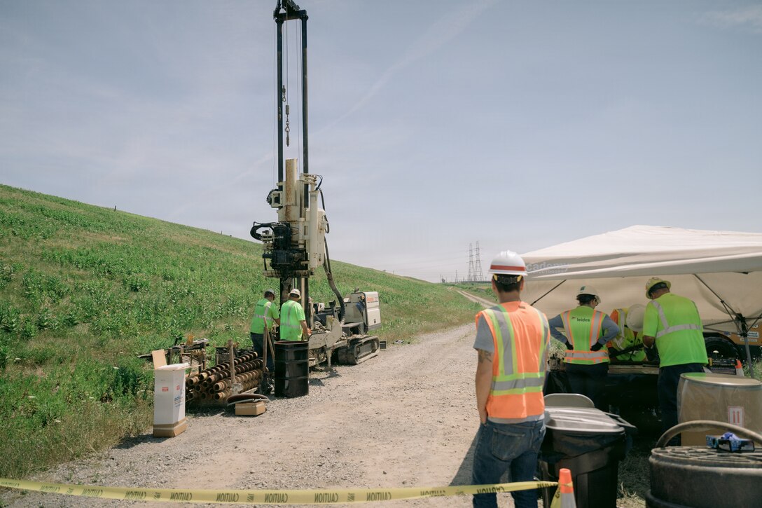 Drilling of soils samples at the southside area and sample preparation for shipment to the lab for testing