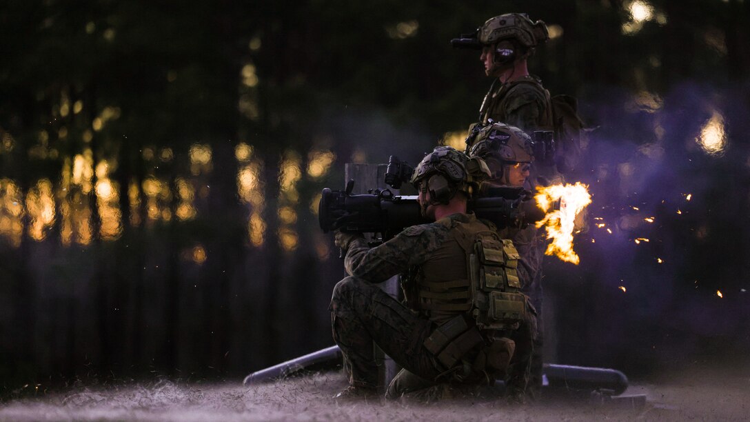 U.S. Marines with Maritime Special Purpose Force, 24th Marine Expeditionary Unit (MEU), fire an M3E1 Multi-purpose Anti-armor Anti-personnel Weapon System (MAAWS) during a small arms and MAAWS range on Camp Lejeune, North Carolina