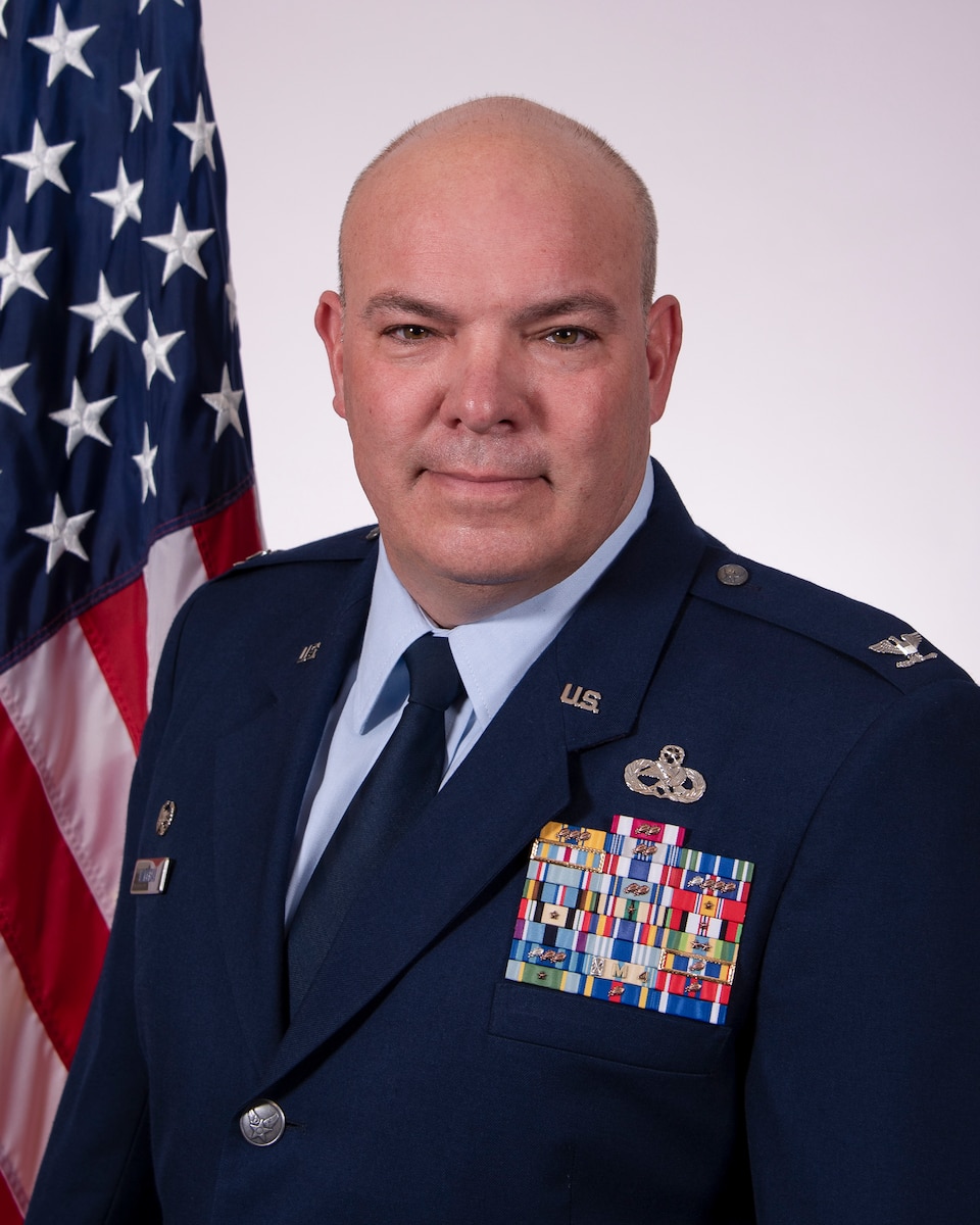 Maryland Air National Guard Col. Steven P. Harrigan, deputy commander of the 175th Wing, sits for an official portrait at Warfield Air National Guard Base at Martin State Airport, December 9, 2025.