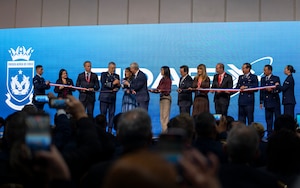 President of the Republic of Chile José Antonio Kast and Chilean senior government and military leaders participate in a ribbon-cutting ceremony during the Feria Internacional del Aire y del Espacio (FIDAE) 2026 opening ceremony in Santiago, Chile, April 7, 2026. The ceremony marked the official opening of FIDAE 2026 and highlighted Chile’s leadership in advancing international air and space cooperation and regional security. (U.S. Air Force photo by Andrea Jenkins)