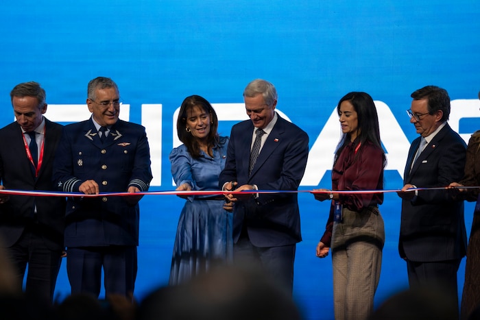 President of the Republic of Chile José Antiono Kast and senior government and military leaders cut the ribbon during the Feria Internacional del Aire y del Espacio (FIDAE) 2026 in Santiago, Chile, April 7, 2026. The event officially opened FIDAE 2026, the largest aerospace and defense exhibition in Latin America, reinforcing Chile’s role in strengthening partnerships and showcasing global air and space capability. (U.S. Air Force photo by Andrea Jenkins)