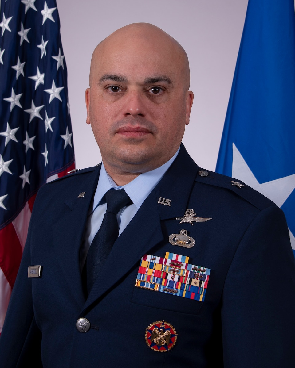 Maryland Air National Guard Brig. Gen. Joed I Carbonell-López, commander of the 175th Wing, sits for his official portrait at Warfield Air National Guard Base at Martin State Airport, March 27, 2026.